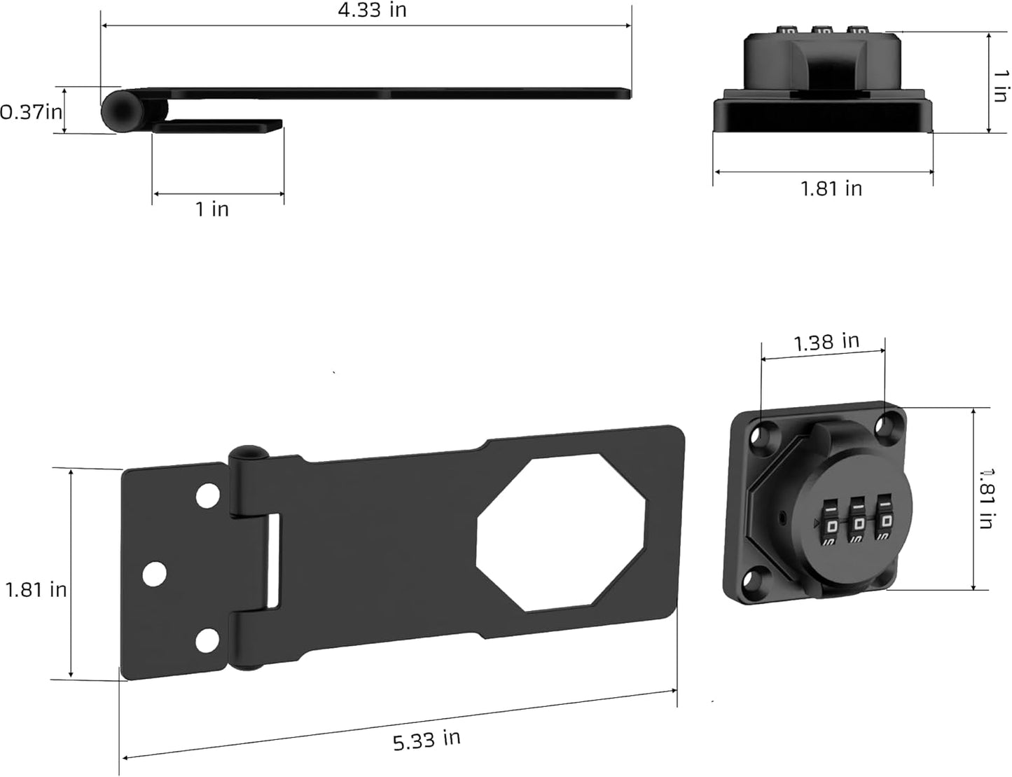 3-Digit Combination Lock, Black, Keyless, Zinc Alloy, Cabinet Door Latch, Easy DIY Installation