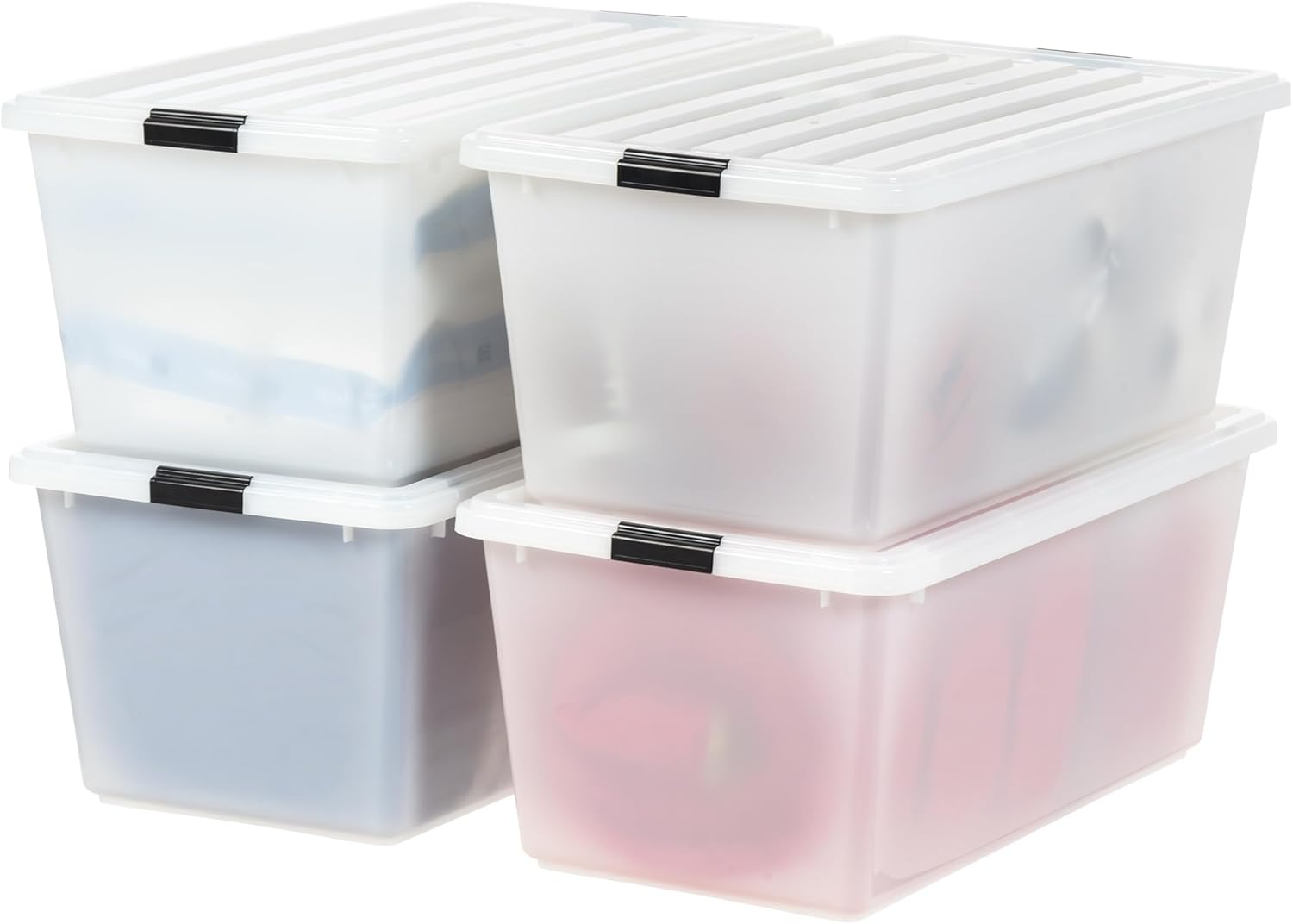 IRIS USA 91 Qt Stackable Plastic Storage Bins with Lids, 4 Pack - BPA-Free, Discreet Organizing