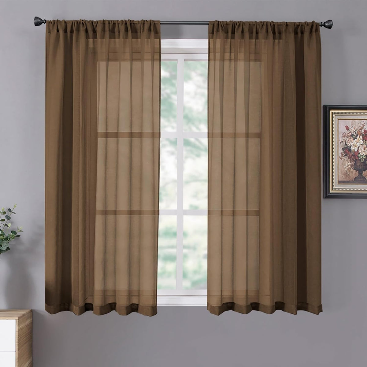 Tollpiz Sheer Curtains Linen Textured Bedroom Curtain Sheers Light Filtering Rod Pocket Voile