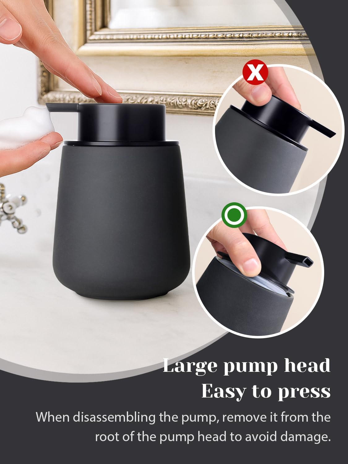 INGOFIN Ceramic Foaming Soap Dispenser - 12oz Foam Hand Soap Dispenser Bathroom, Ceramic Dish Soap