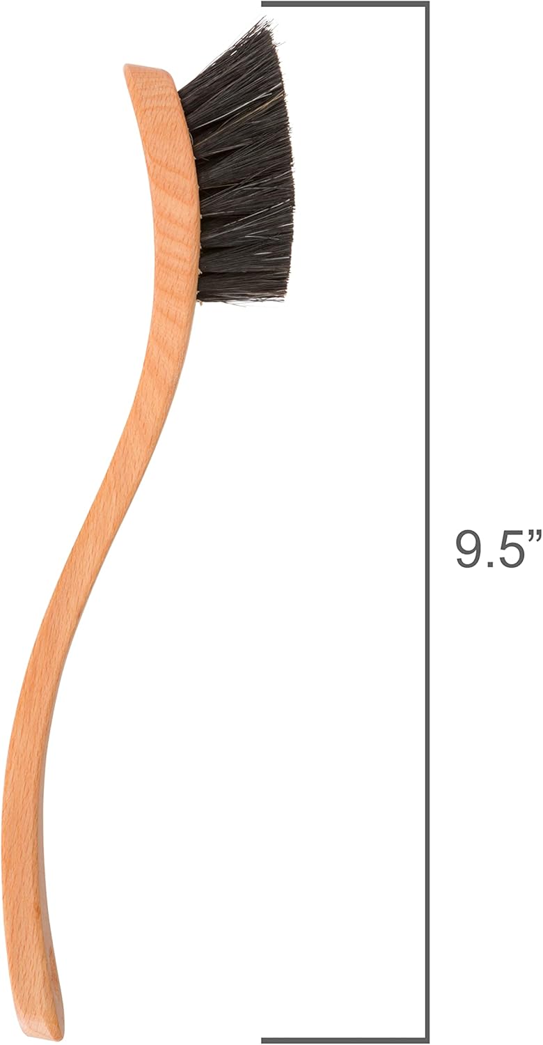 Redecker Curved Dish Brush, Soft Horsehair Bristles, Ergonomic Design with Oiled Beechwood Handle