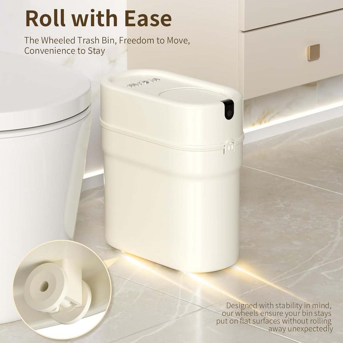 MRBIN Slim Automatic Bathroom Trash Can, 10L/2.6gal Touchless Pull Out Bagging Motion Sensor Waste