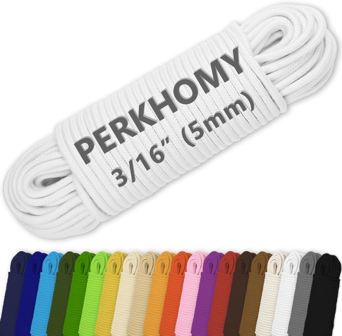 PerkHomy Cotton Rope 3/16" (5mm) 100 ft Multi Purpose Utility Diamond Braided Cord, Natural Cotton
