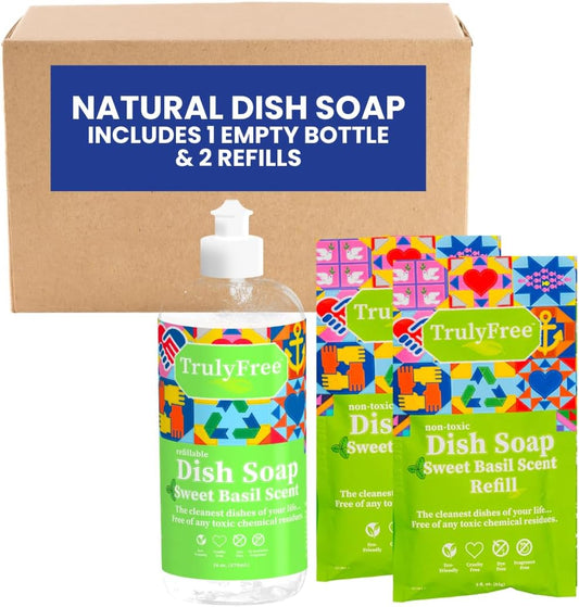 Truly Free Natural Concentrated Dish Detergent Dishwashing Liquid | Plant-Based Dish Soap | Sweet