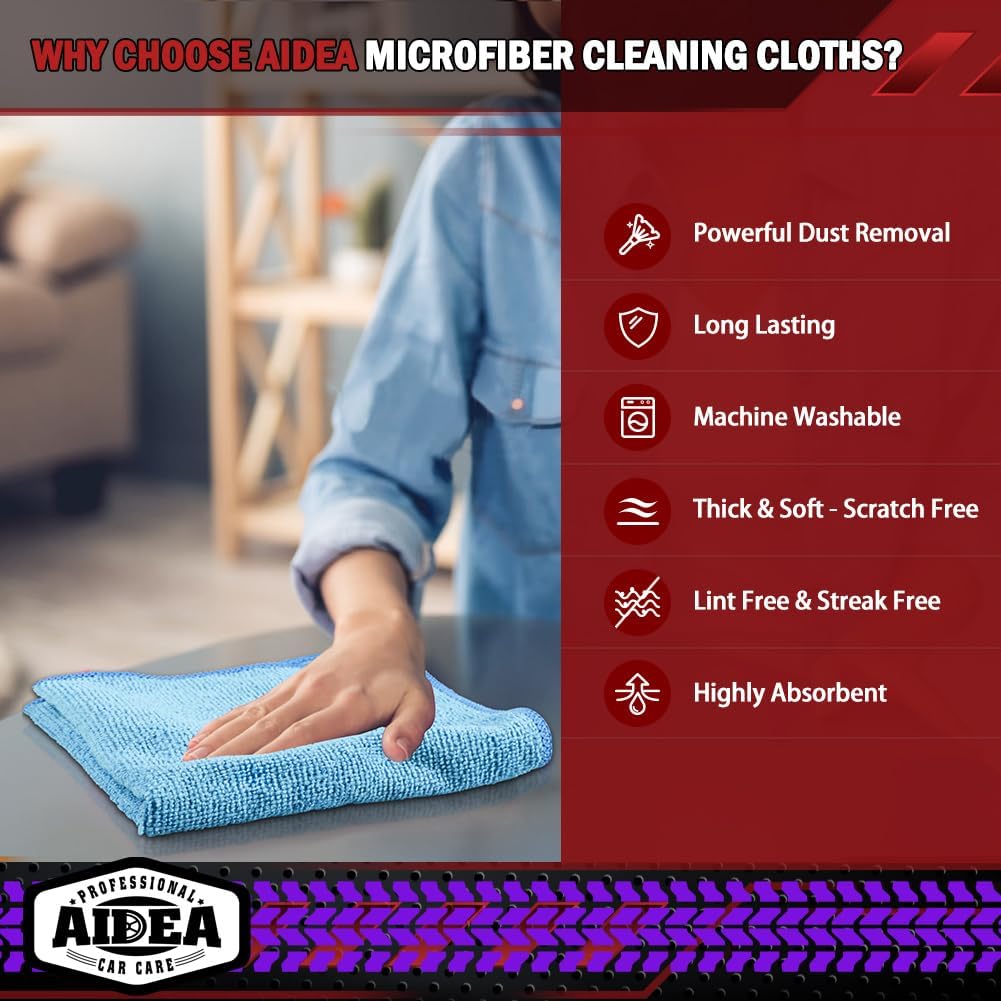 AIDEA Microfiber Cleaning Cloth Blue,150PK, Shop Rags, Microfiber Towels for Cars, Dusting Cloth