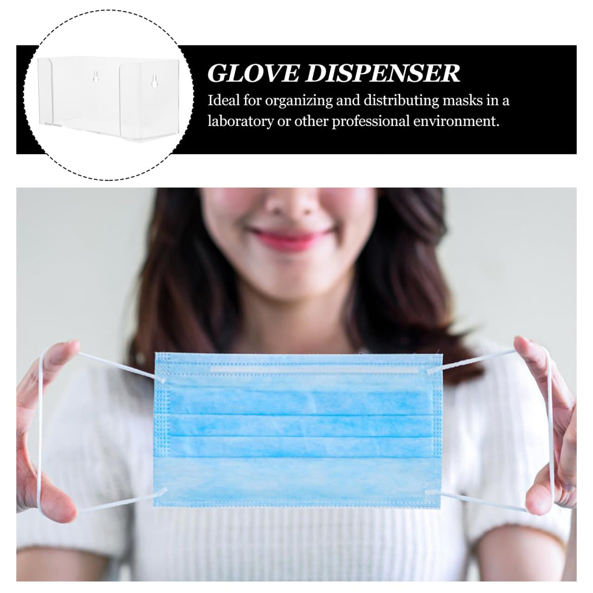 Acrylic Wall Mount Glove Dispenser and Mask Holder Storage Box for Laboratory and Office 2 in 1