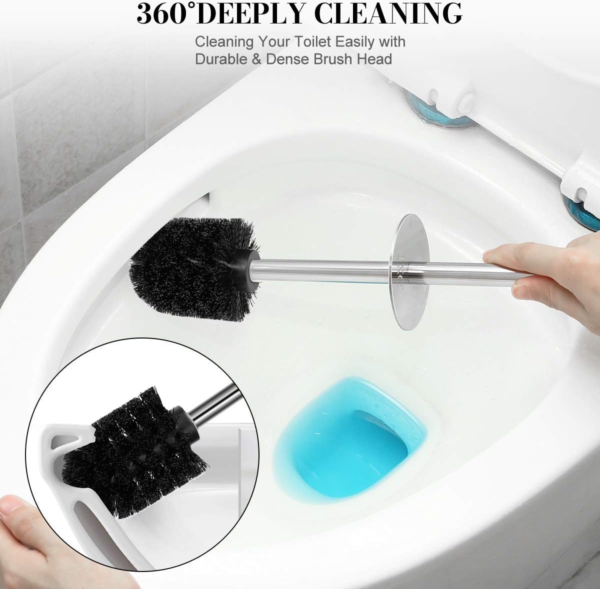 Toilet Brush and Holder, 2 Pack Toilet Brush with 304 Stainless Steel Long Handle, Toilet Bowl