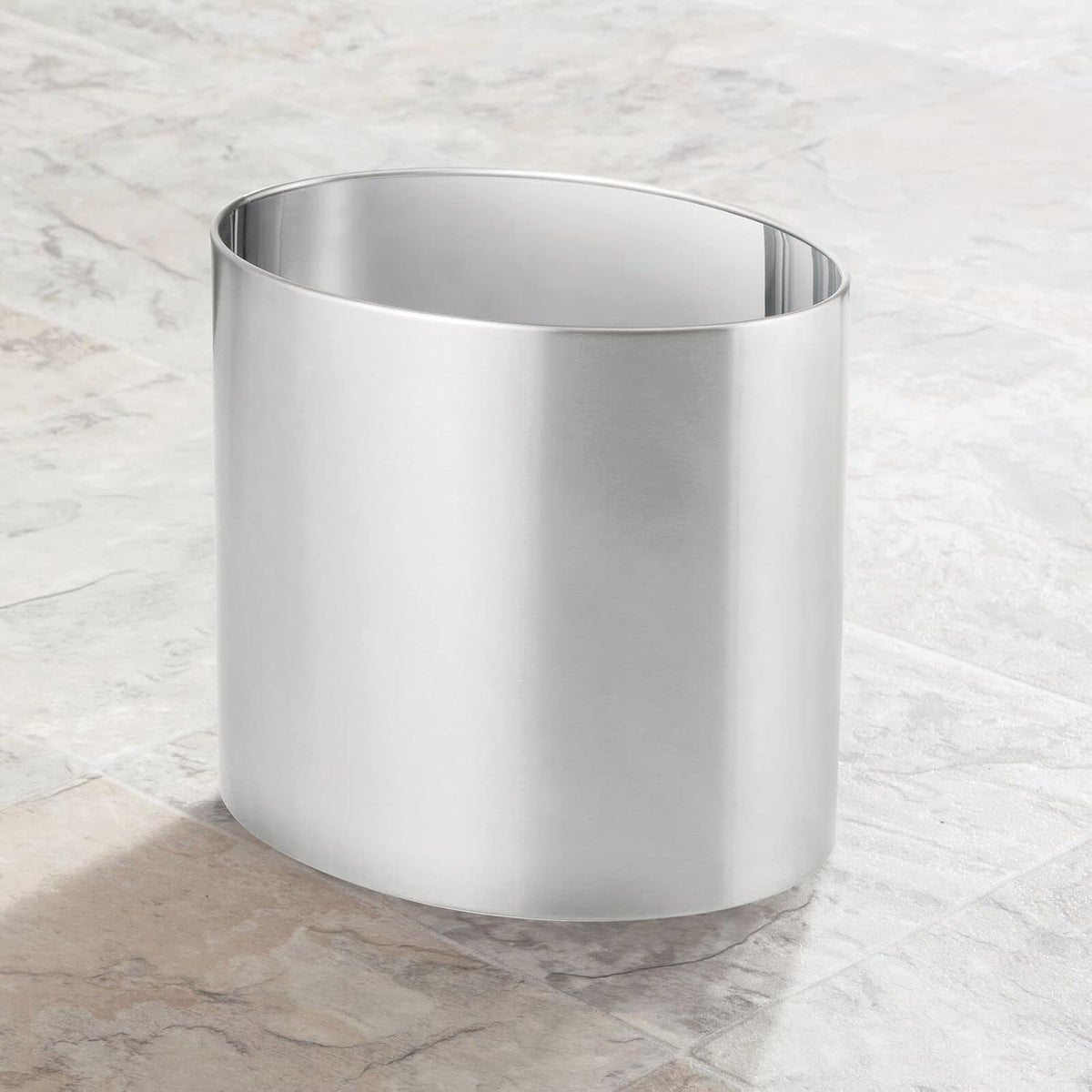 mDesign Stainless Steel Metal Oval Trash Can, 7.9 Liter/2.09 Gallon Wastebasket, Garbage Basket Bin