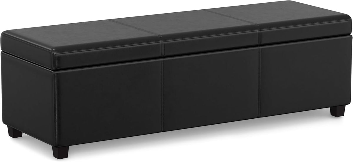 SIMPLIHOME Avalon 54 inch Wide Contemporary Rectangle Extra Large Storage Ottoman Bench in Midnight