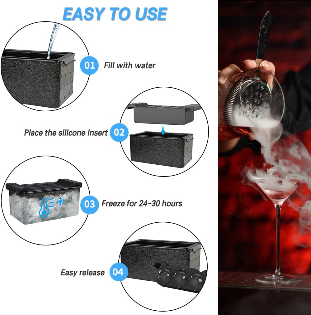 TINANA Ice Sphere Cube Maker, 2 Inch Crystal Clear prepare 8 Large Round Balls, for Cocktail