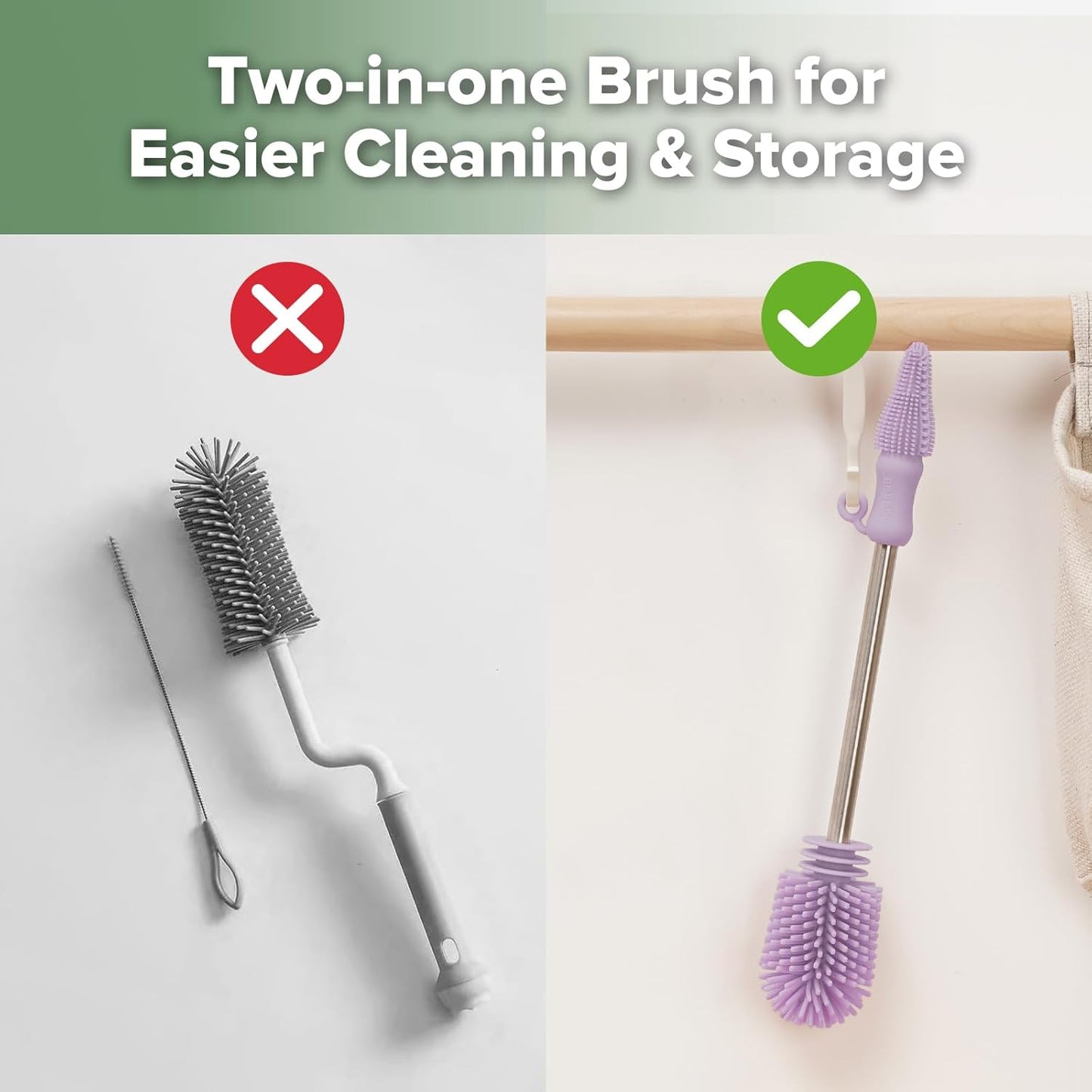 haakaa Cleaning Brush Silicone Bottle Brush Double-Ended Soft Silicone Bristles for Breast Pumps