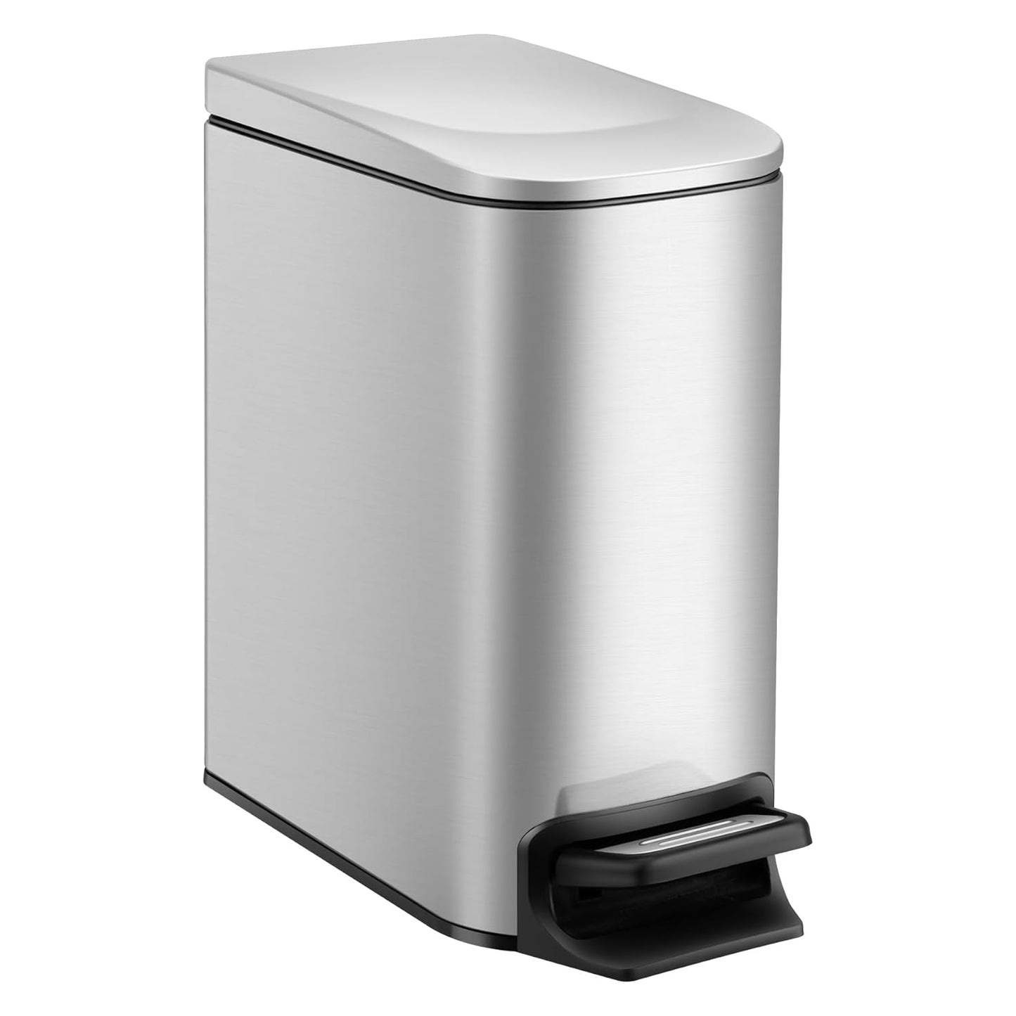 TIPGO Slim Bathroom Trash Can with Lid Soft Close, Step Pedal, 6 Liter / 1.6 Gallon Stainless Steel