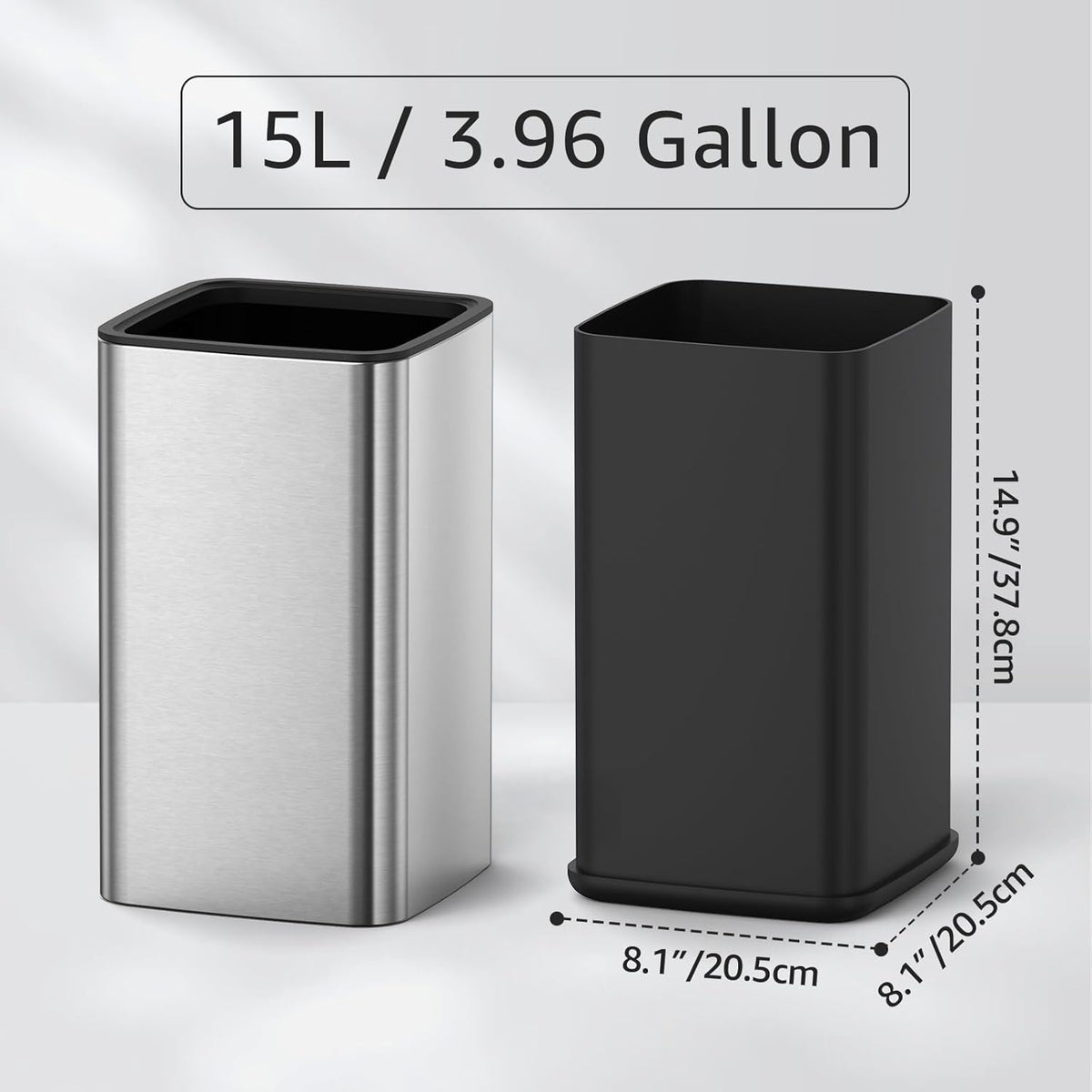 Mbillion 4 Gal/15L Open top Trash Can with Removable Inner Bucket Small Waste Basket, Metal Trash