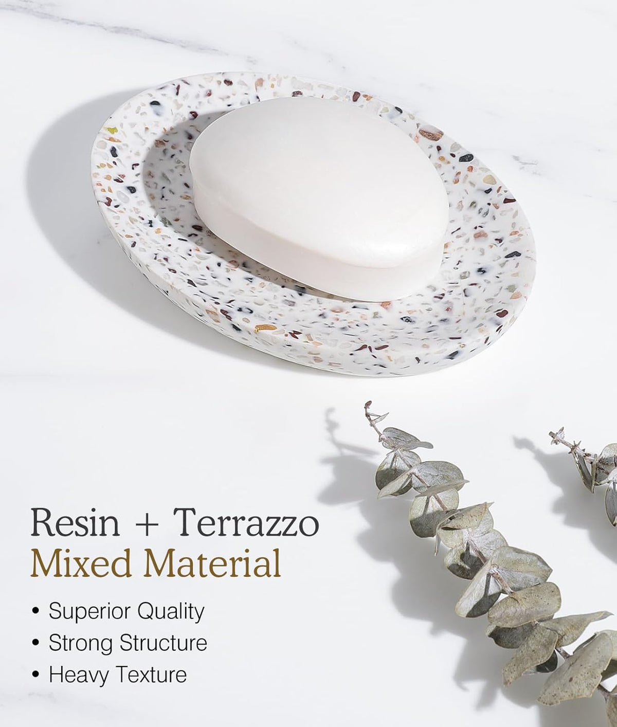 Luxspire Soap Dish, Resin Soap Tray Soap Holder Container Box, Oval Soap Plate Case, Non-Slip