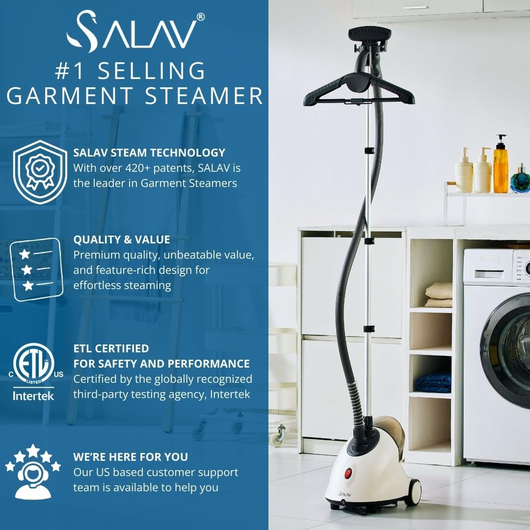 SALAV GS18 Full-Size Clothes Steamer - 1500W Power, 1.8L Water Tank, 60-Min Garment Steam, Iron