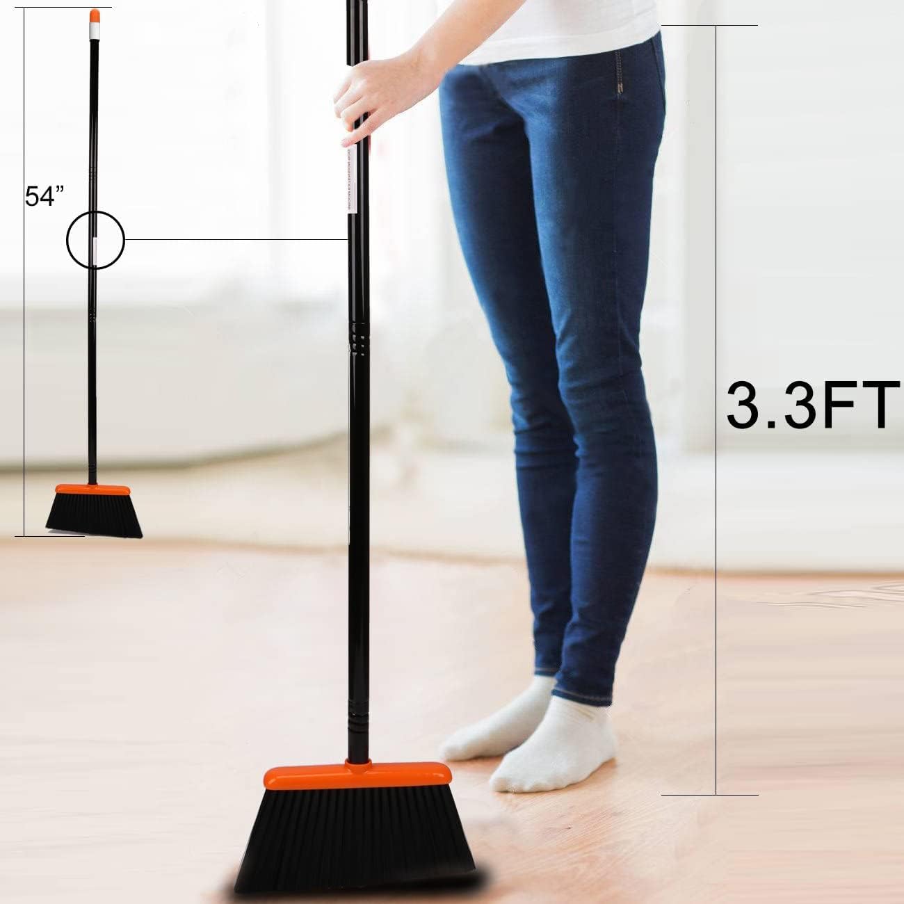TreeLen Broom and Dustpan Set with 52" Long Handle for Home Kitchen Room Office Lobby Floor Use