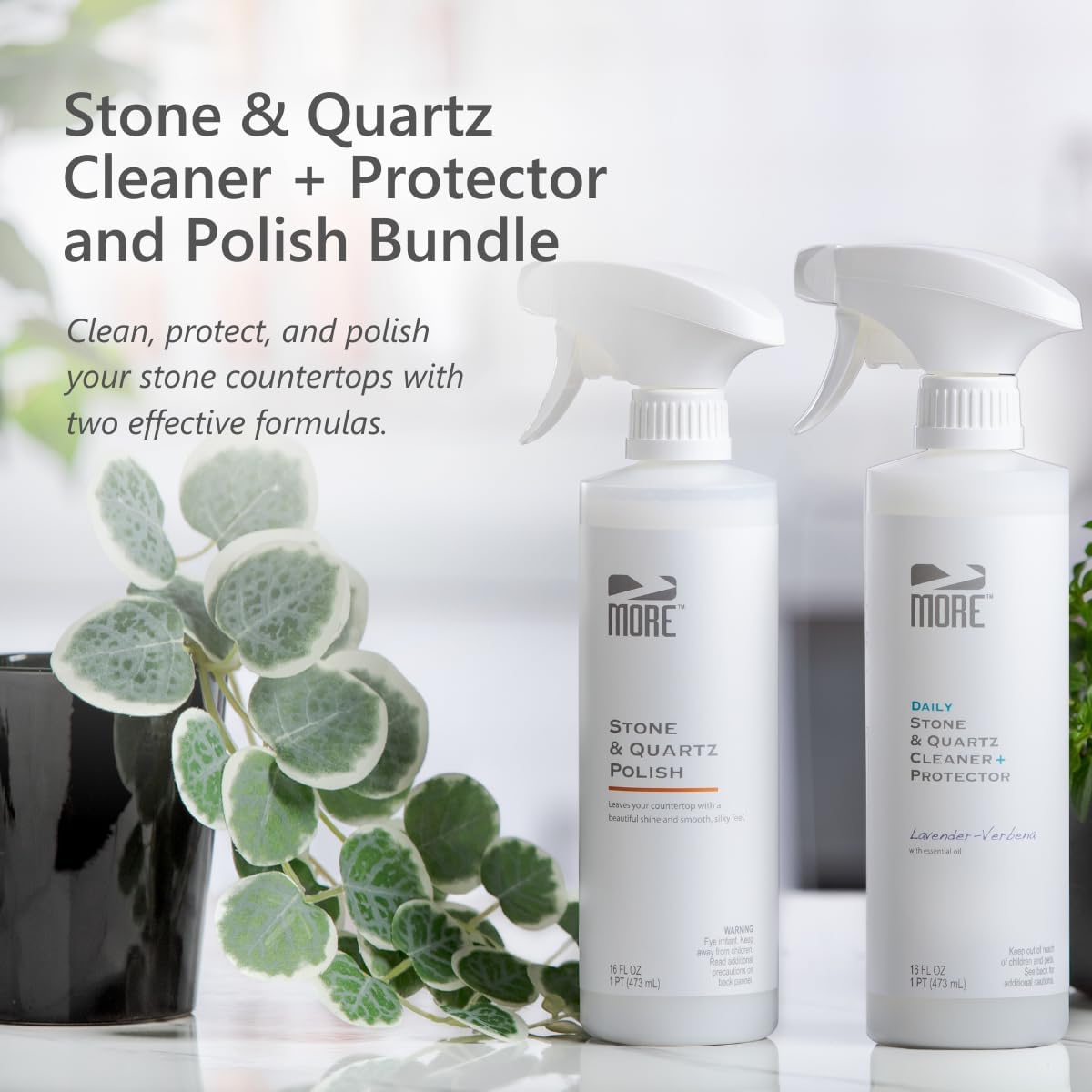 MORE - Twin Pack - Includes Stone & Quartz Cleaner + Polish - Granite, Quartz & Marble Cleaner &