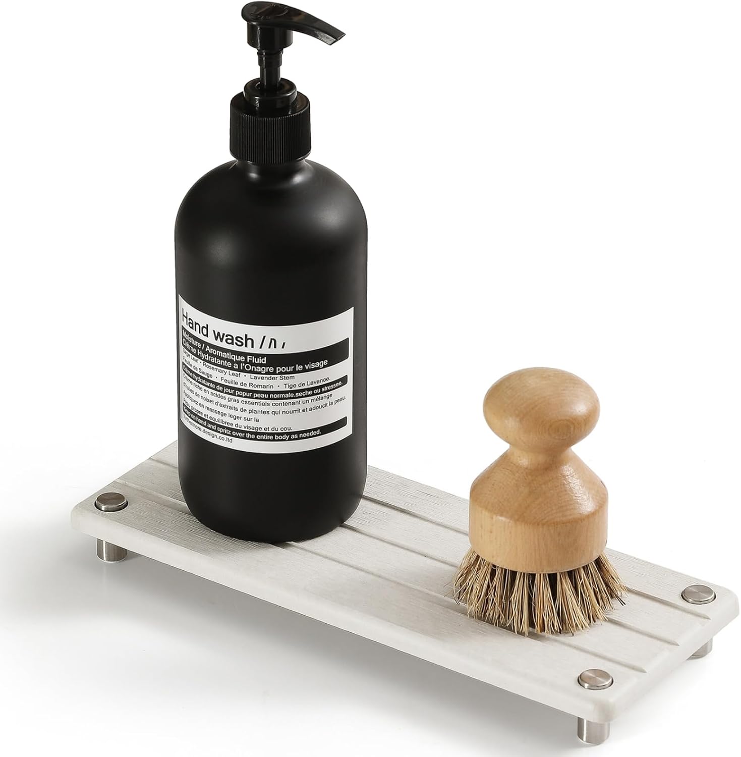 Quick Dry Bathroom Tray & Kitchen Sink Organizer, Water Absorbing Countertop Sponge Holder Soap