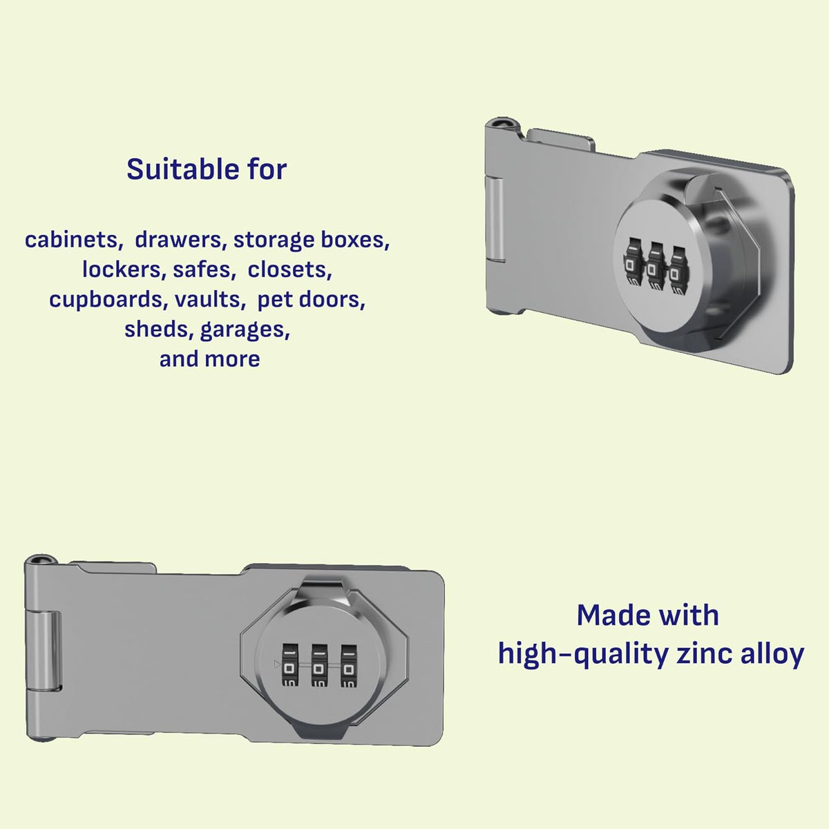 Keyless Combination Lock 3-Digit Combination Lock for Doors & Drawers Twist Knob Hasp Latch Lock
