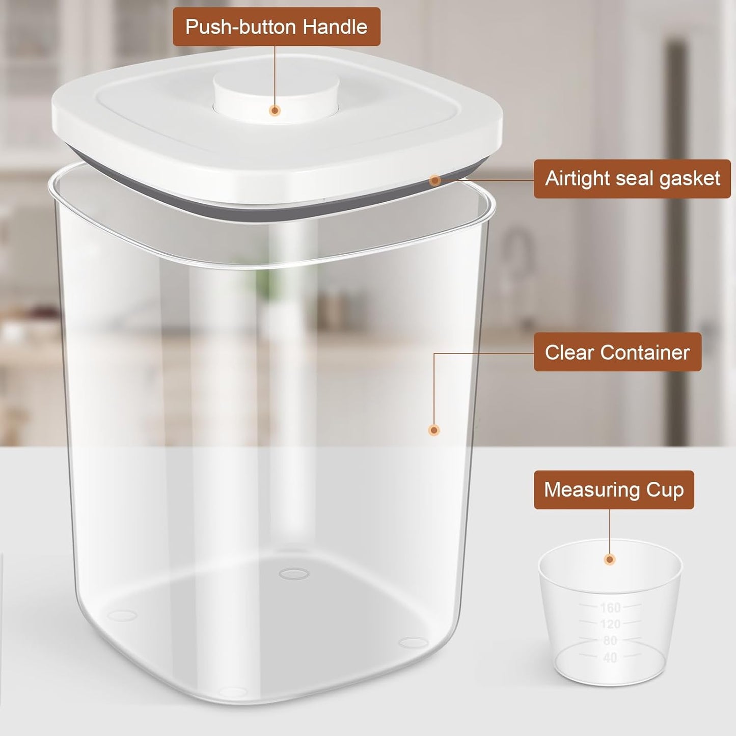 Airtight Rice Container 25 Lbs, Clear PET Plastic Food Storage Container Bin For Flour Sugar, Dry