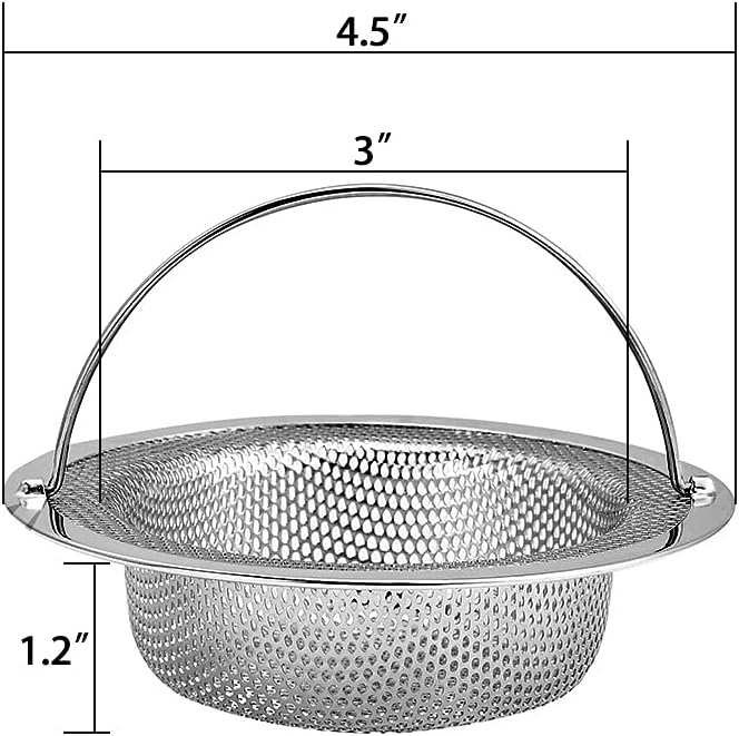 Kitchen Sink Strainer, 2-Pack Sink Strainer Basket with Handle, 4.5" Diameter, Stainless Steel