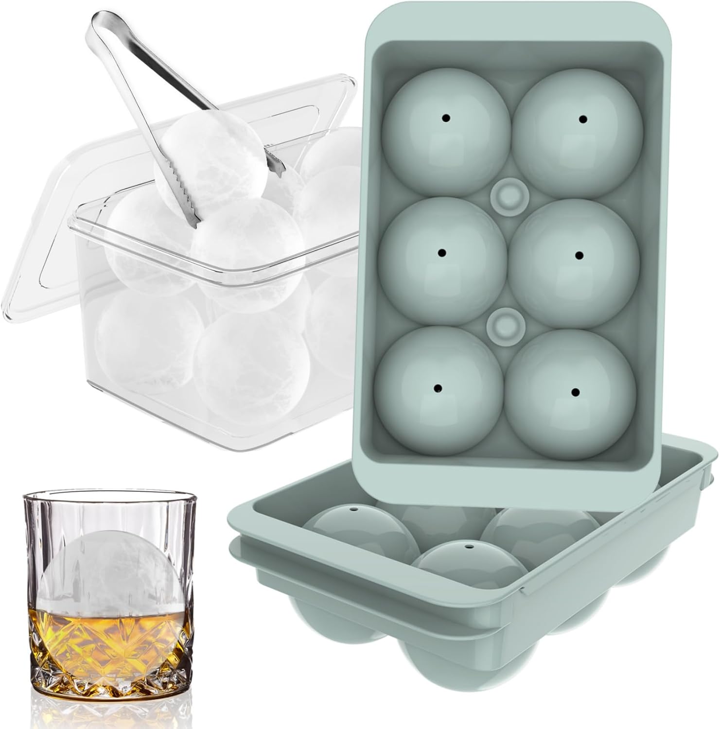 WIBIMEN Large Ice Cube Molds, Big Round Whiskey Ice Cube Trays for Freezer, Easy to Fill & Release