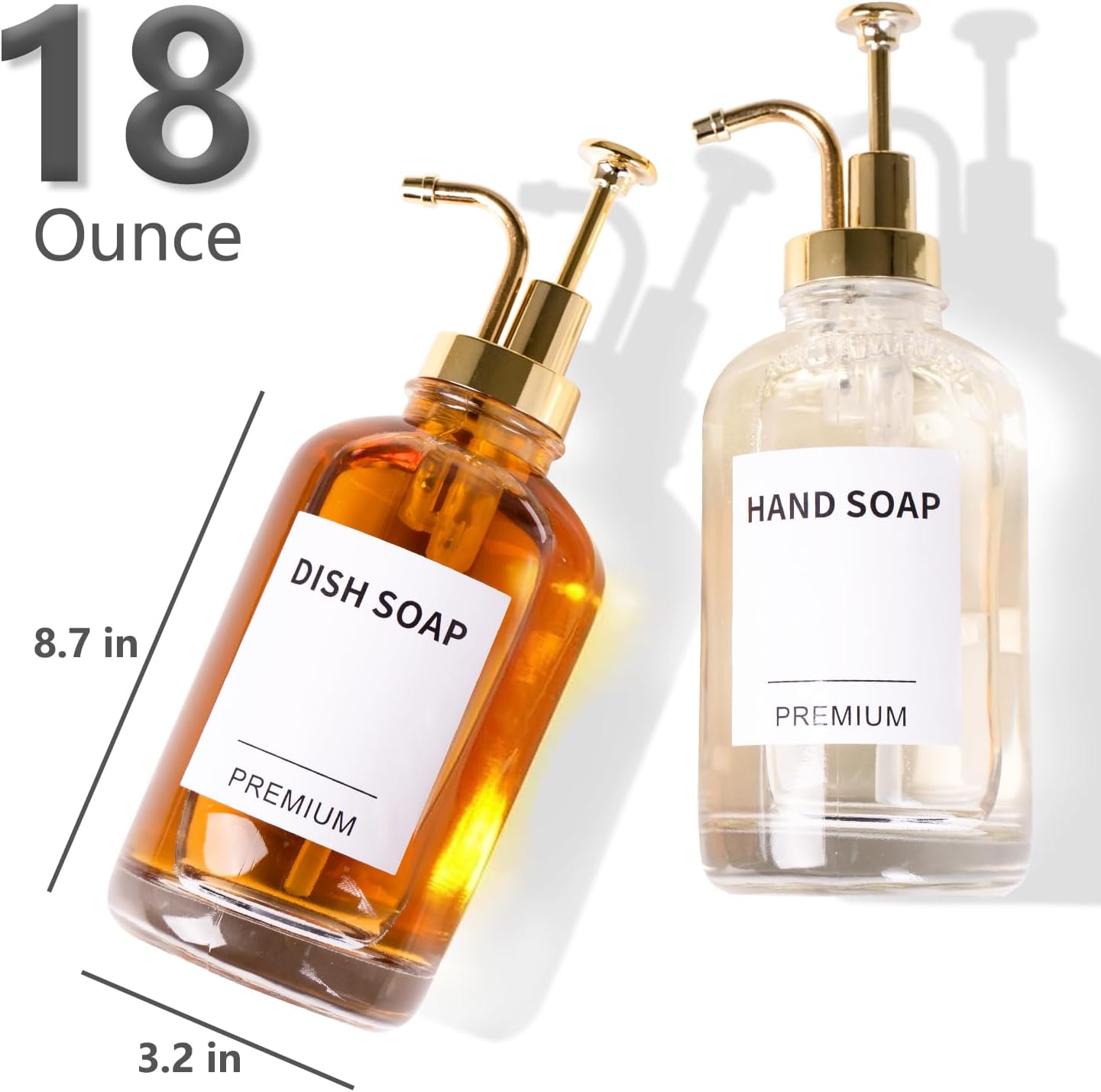 Dish Soap Dispenser for Kitchen, Hand Glass Soap Dispenser Set with Pump, Tray, Funnel for