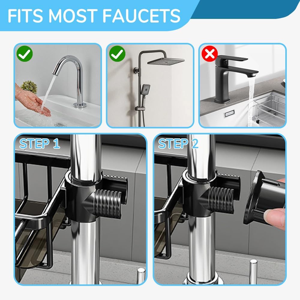 Sink organizer rack for kitchen and bathroom, Kitchen Sink Faucet Organizer with Drip Tray Faucet