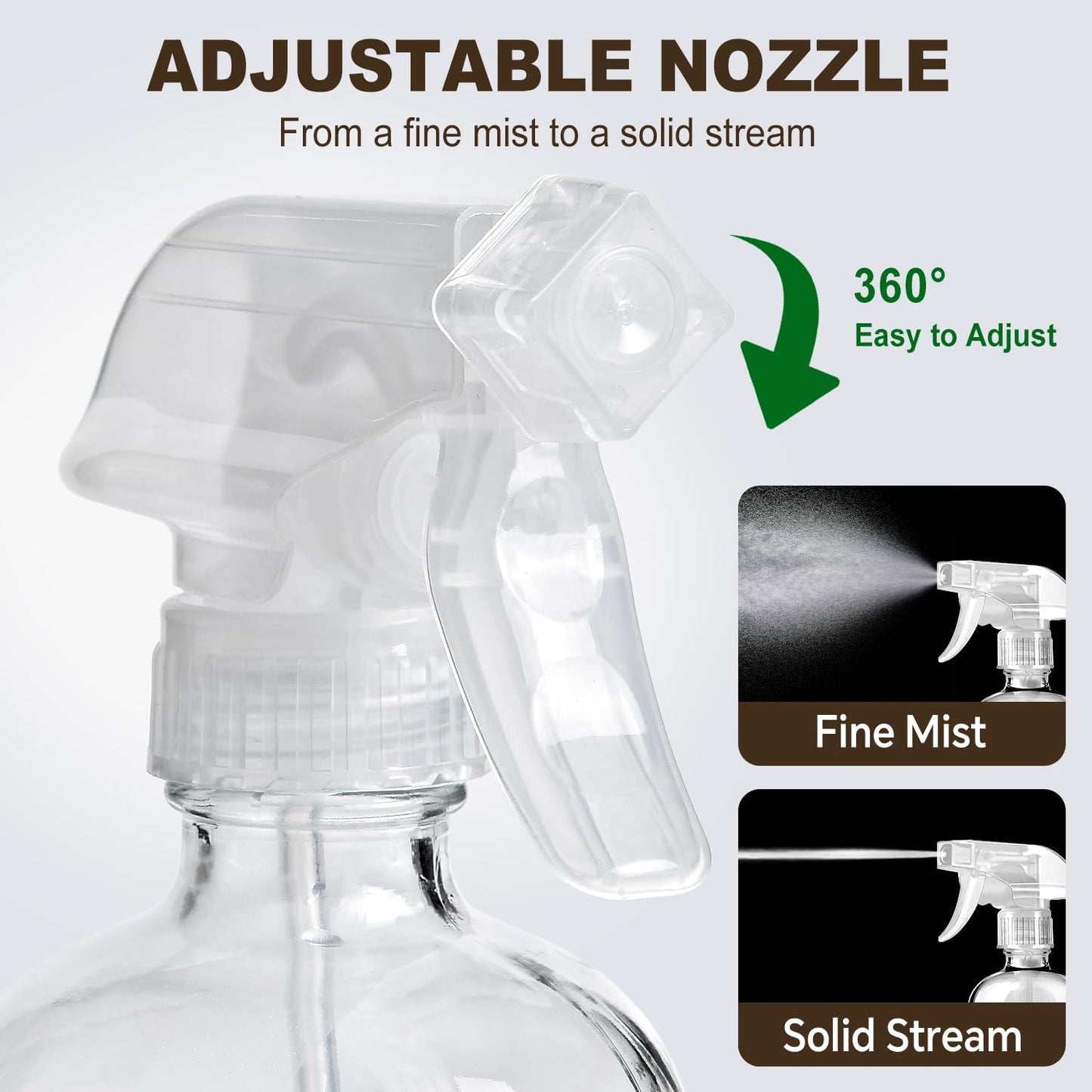 Glass Spray Bottles with Silicone Sleeves (2 Pack, 16 oz), Mist and Stream Empty Refillable