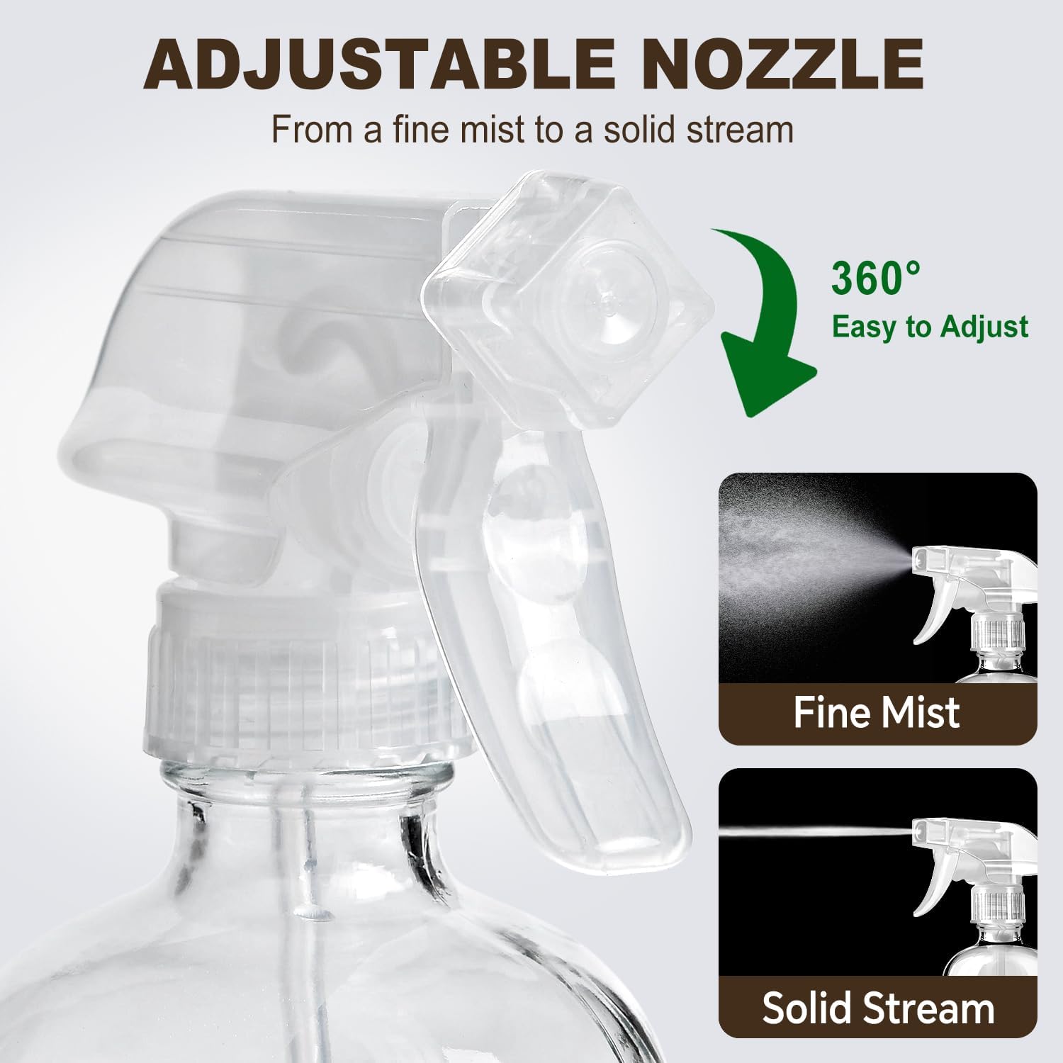 Glass Spray Bottles with Silicone Sleeves (2 Pack, 16 oz), Mist and Stream Empty Refillable