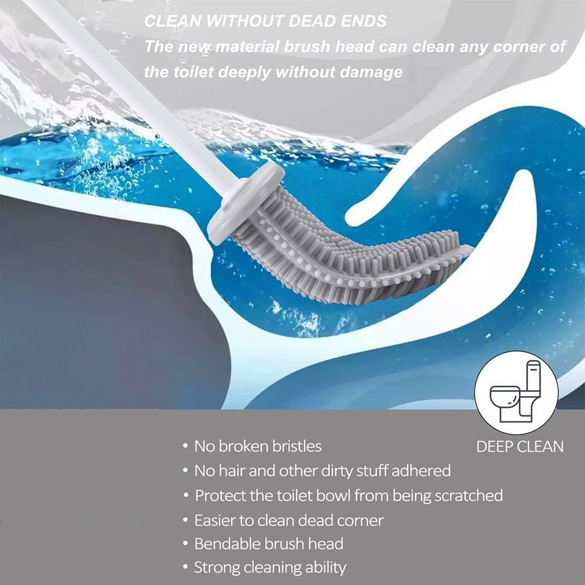 Toilet Brush with Holder Silicone Toilet Brush and Cleaning Brush for Household Bathroom Toliet