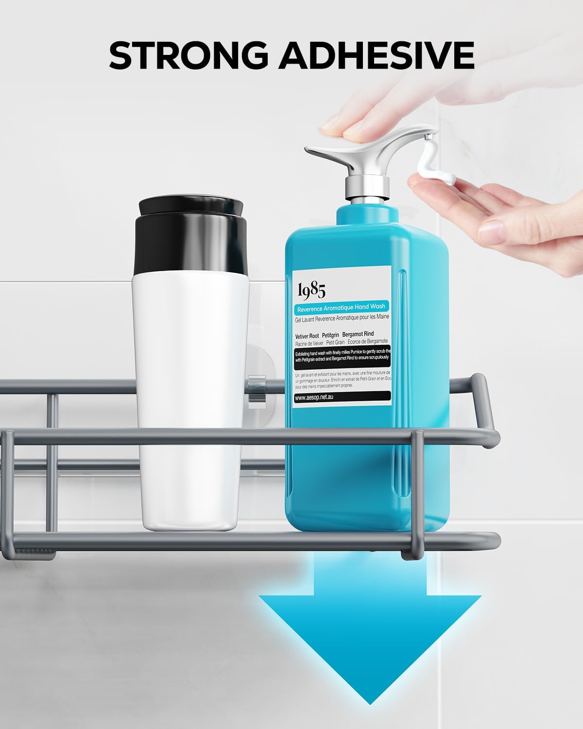 Nieifi Shower Caddy Shelf with Hooks Storage Rack Organizer Adhesive Stainless Steel Without