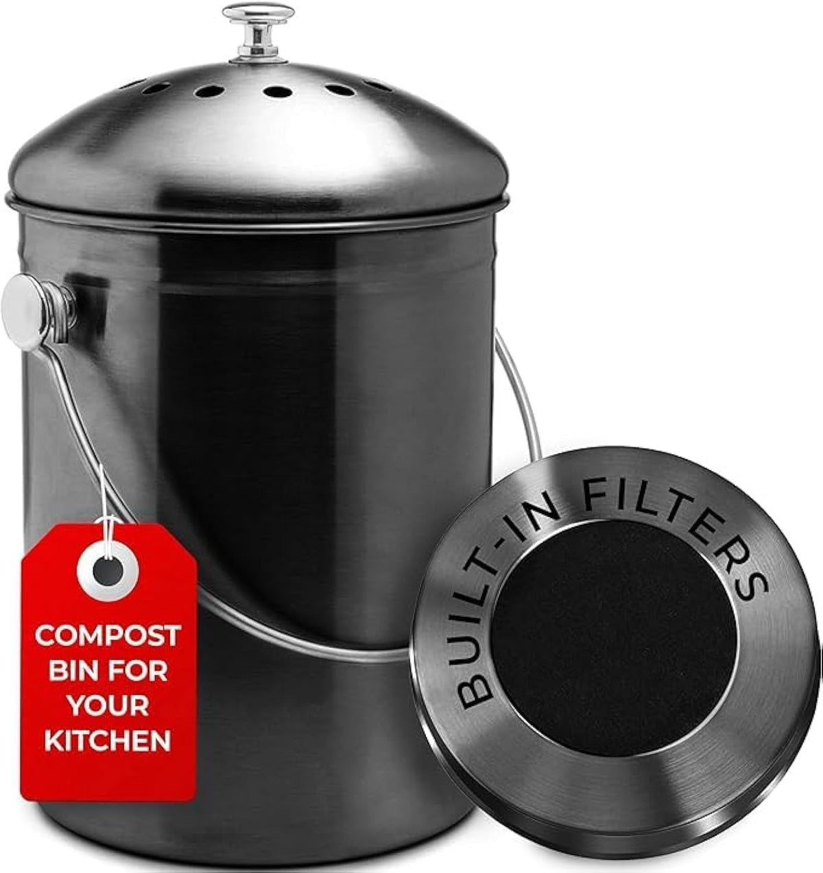 EPICA Countertop Compost Bin Kitchen | 1.3 Gallon | Odorless Composting Bin with Carbon Filters |