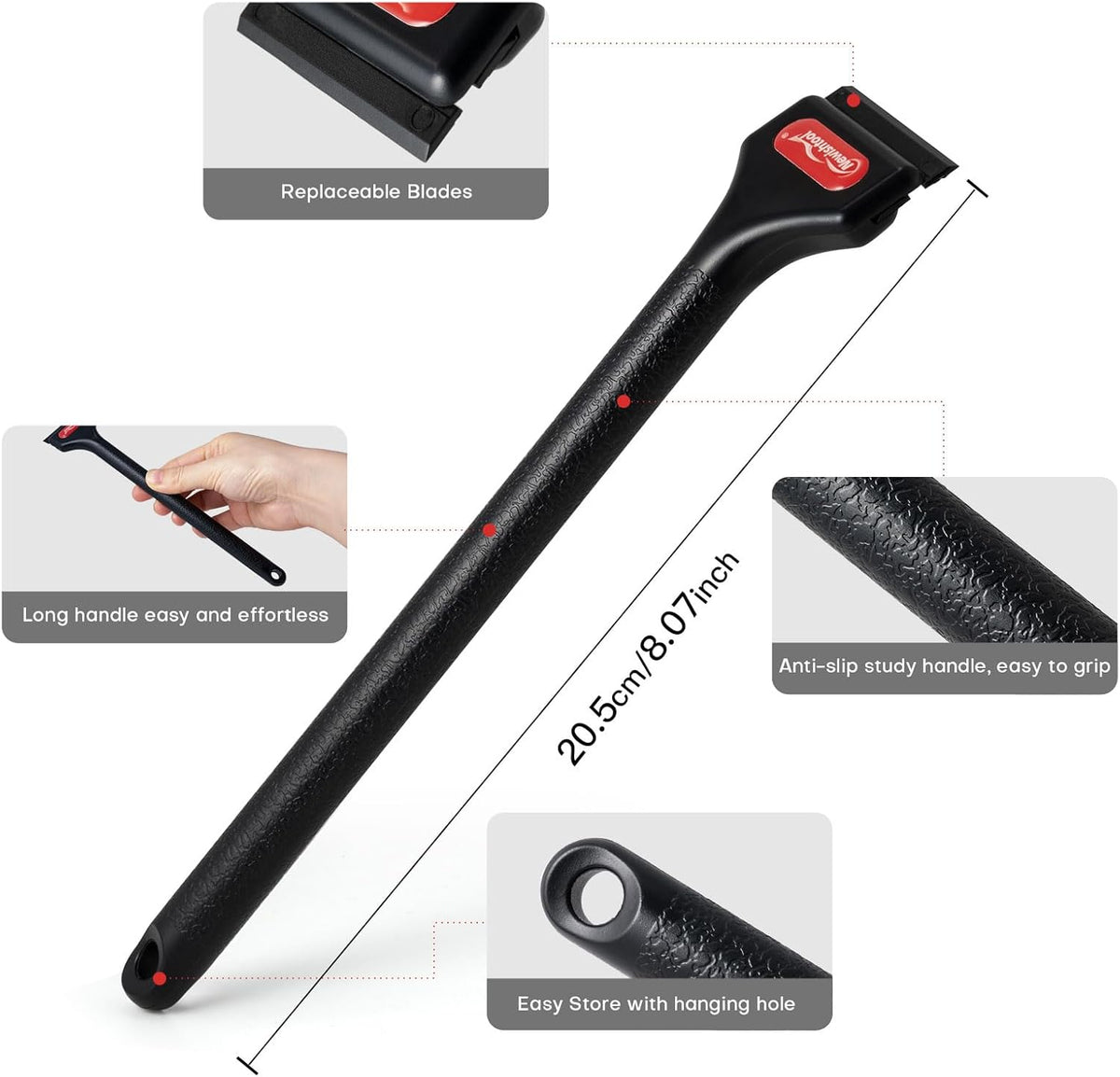 NEWISHTOOL 2 Pcs Long Handle Plastic Razor Blade Scraper With 100 PCS Spare Replacement Blades
