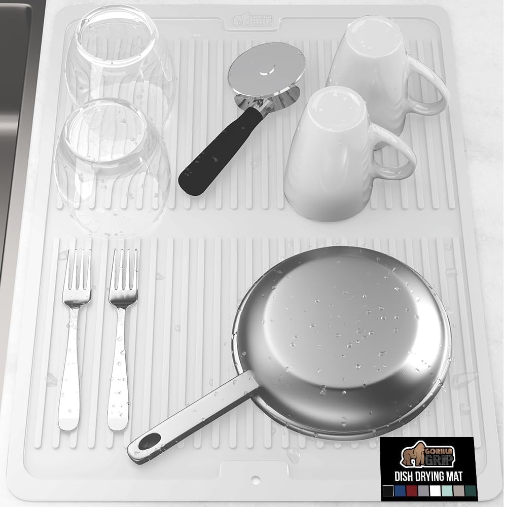 GORILLA GRIP 100% BPA-Free Patented Silicone Dish Drying Mat for Kitchen Counter, 18x24 Inch, Water