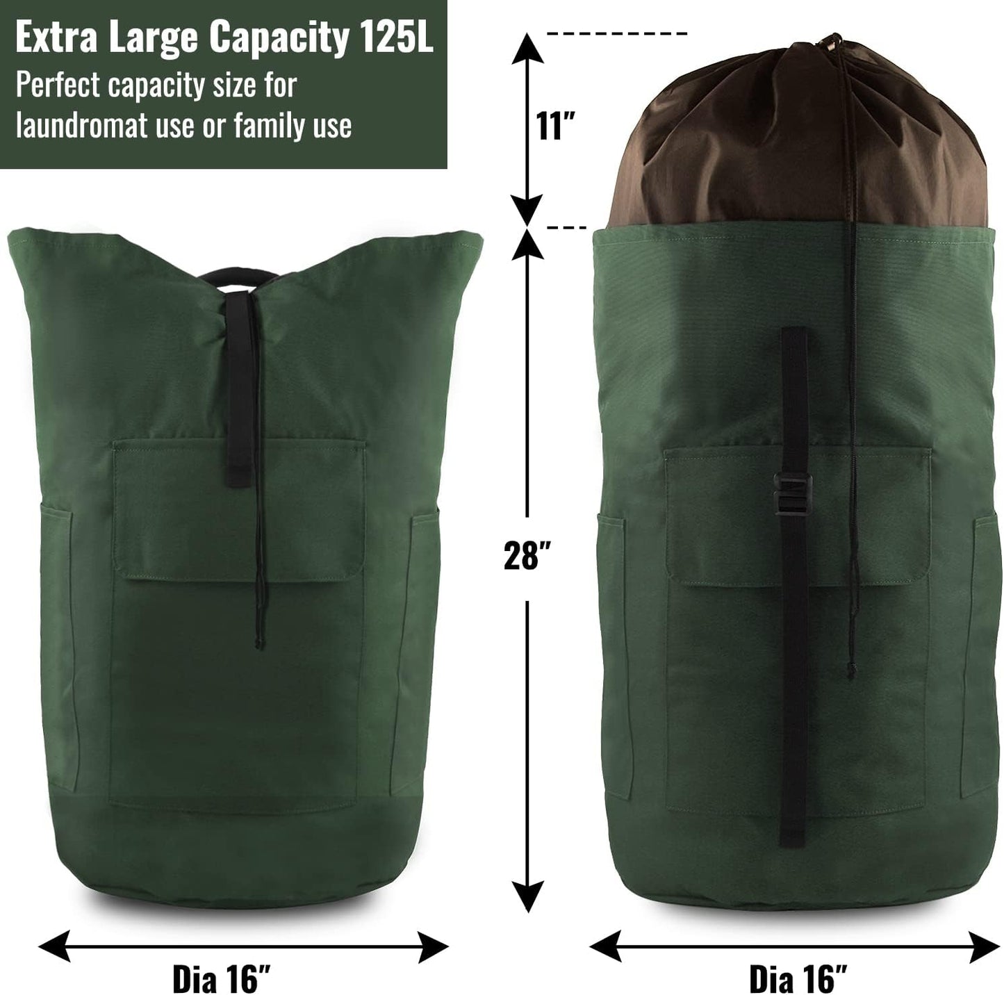Laundry Bag Backpack, 125L Extra Large Travel Laundry Bags with Shoulder Straps, Adjustable &