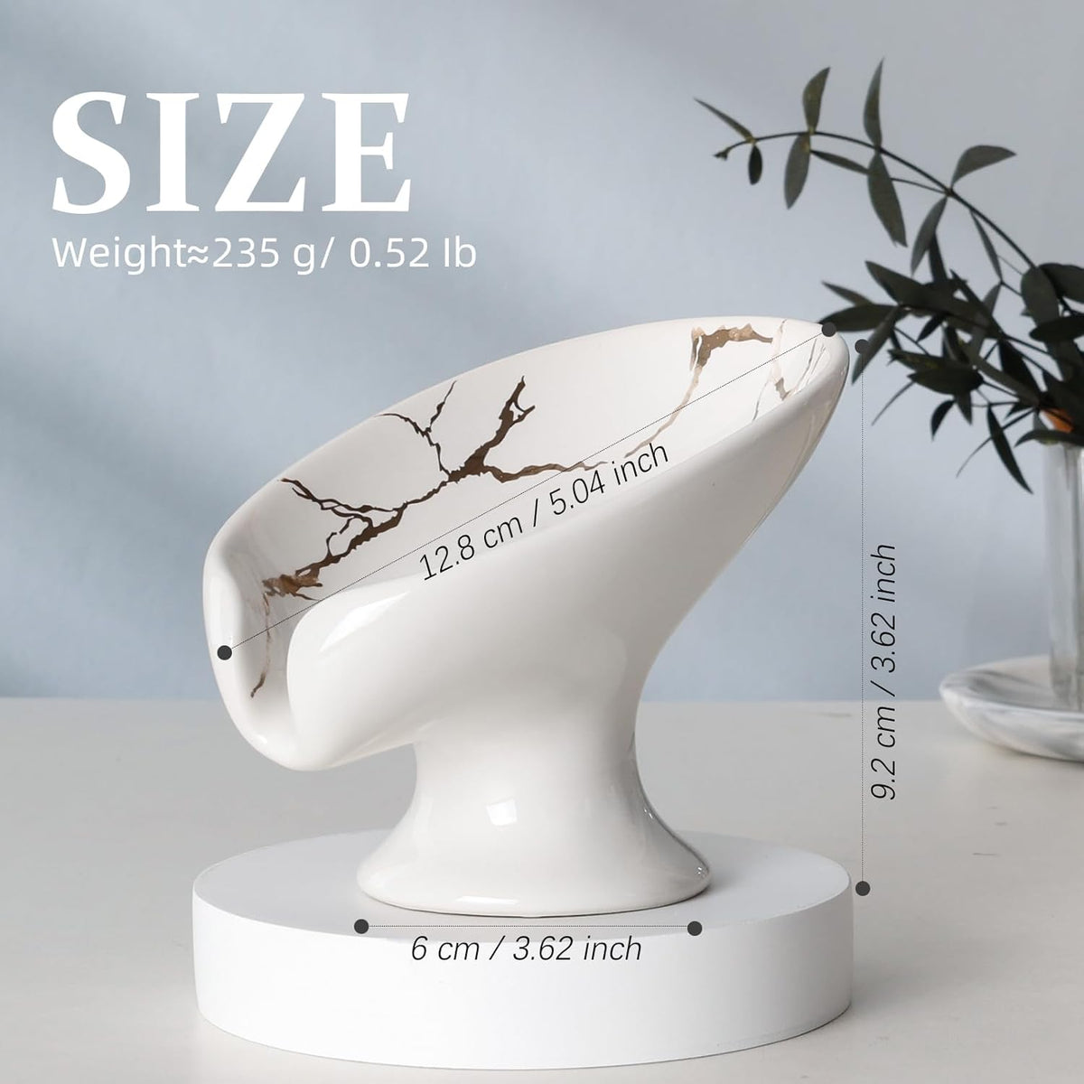 Soap Dish Set, Self Draining Bar Soap Holder for Bathroom Sink, Leaf Shaped Drainage Ceramic White