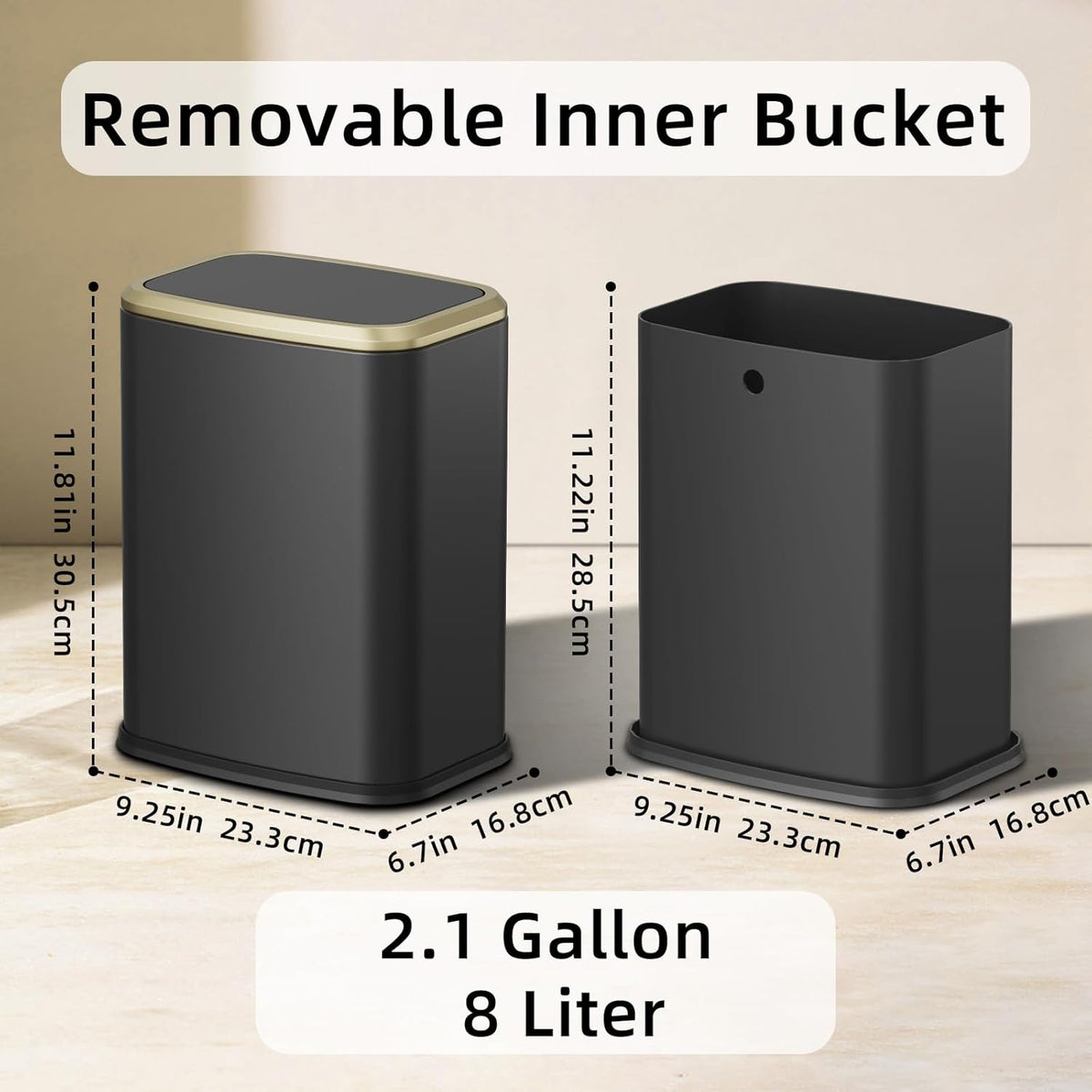8L/2.1 Gallon Small Bathroom Trash Can with Lid, Swing-Top Rectangular Waste Bin, Stainless Steel
