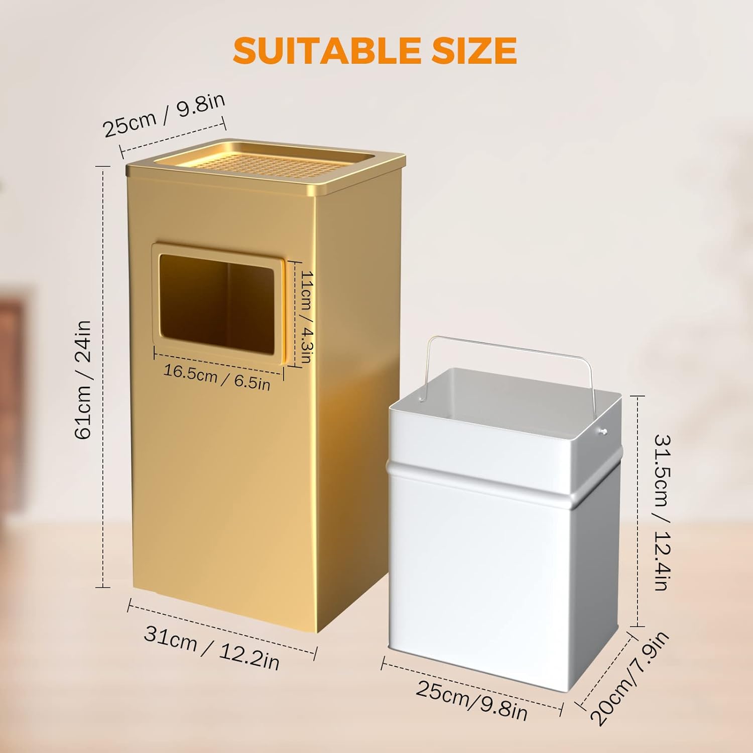 BEAMNOVA Trash Can Indoor Outdoor Black Stainless Steel Commercial Garbage Can Industrial Garbage