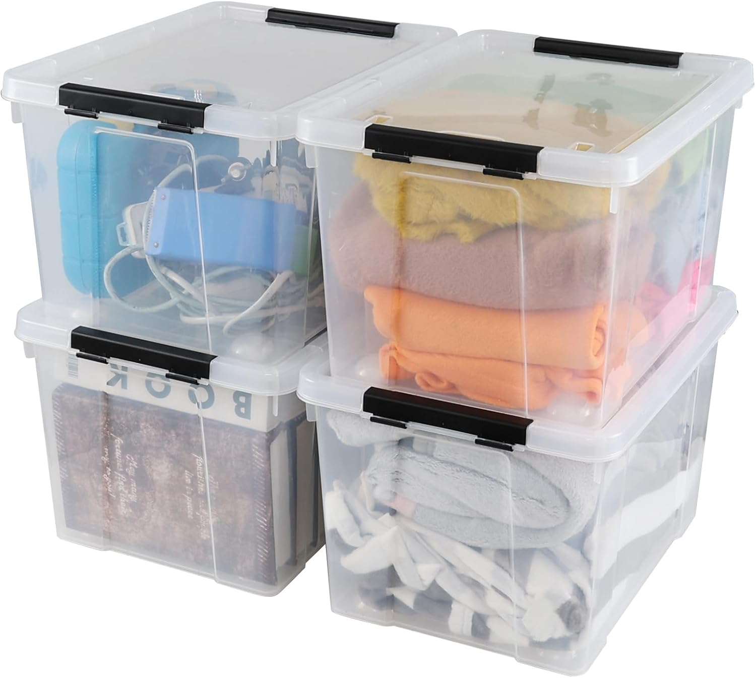 34 L Clear Plastic Storage Bins Box with Lid, Stackable Lidded Storage Bin Container with Wheels