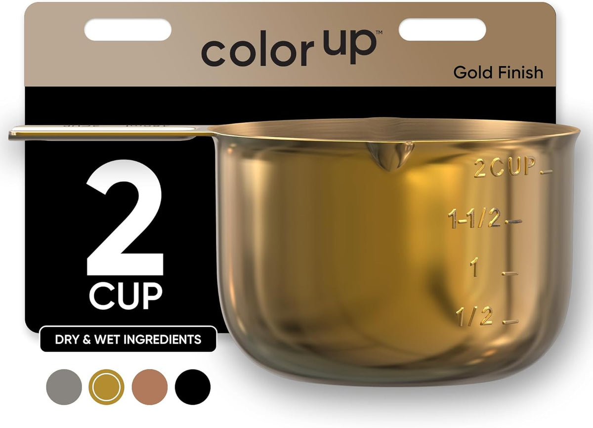 Color Up 2 Cup Measuring Cup, 480ml Gold Stainless Steel Metal Measuring Scoop, Easy-Pour Spouts