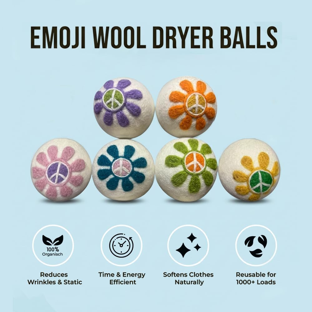 Ezhippie Quality Wool Dryer Balls - 6 XL Flower Pack - 1000+ Loads - Pure Organic Wool - Reusable