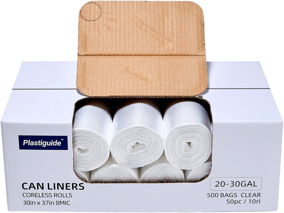 20-30 Gallon Trash Can Liners, 500 Count High Density Garbage Bags, 30'' x 37'', Clear, for