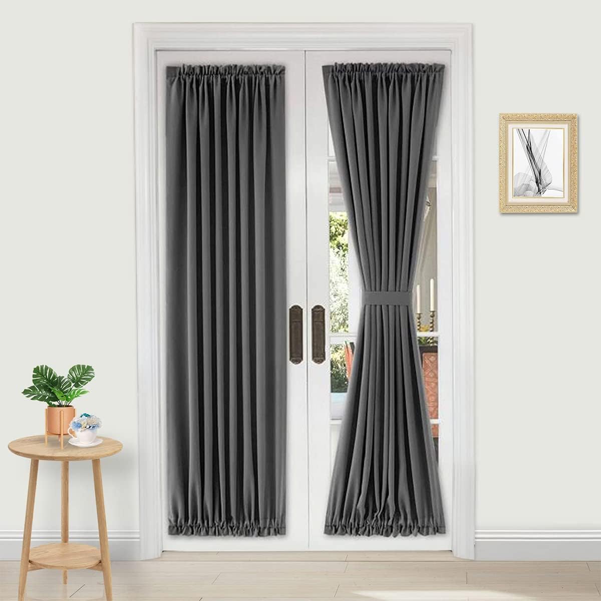 DWCN French Door Curtains – Rod Pocket Thermal Blackout Curtain for Doors with Glass Window