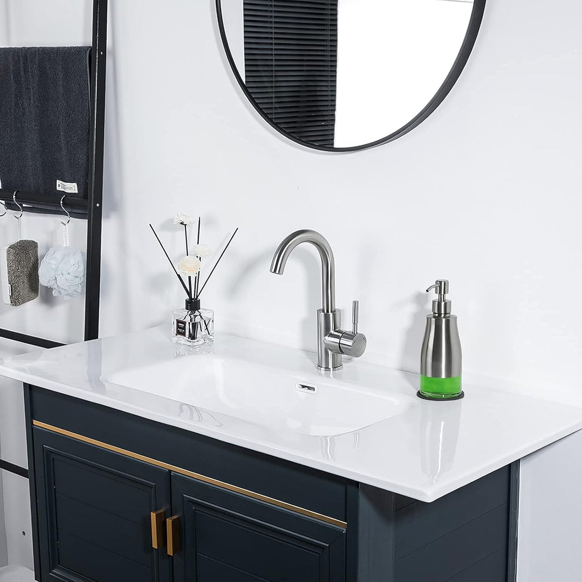 Gaussra Soap Dispenser with Coaster and Stickers, Brushed Nickel Stainless Steel Case Glass Liner