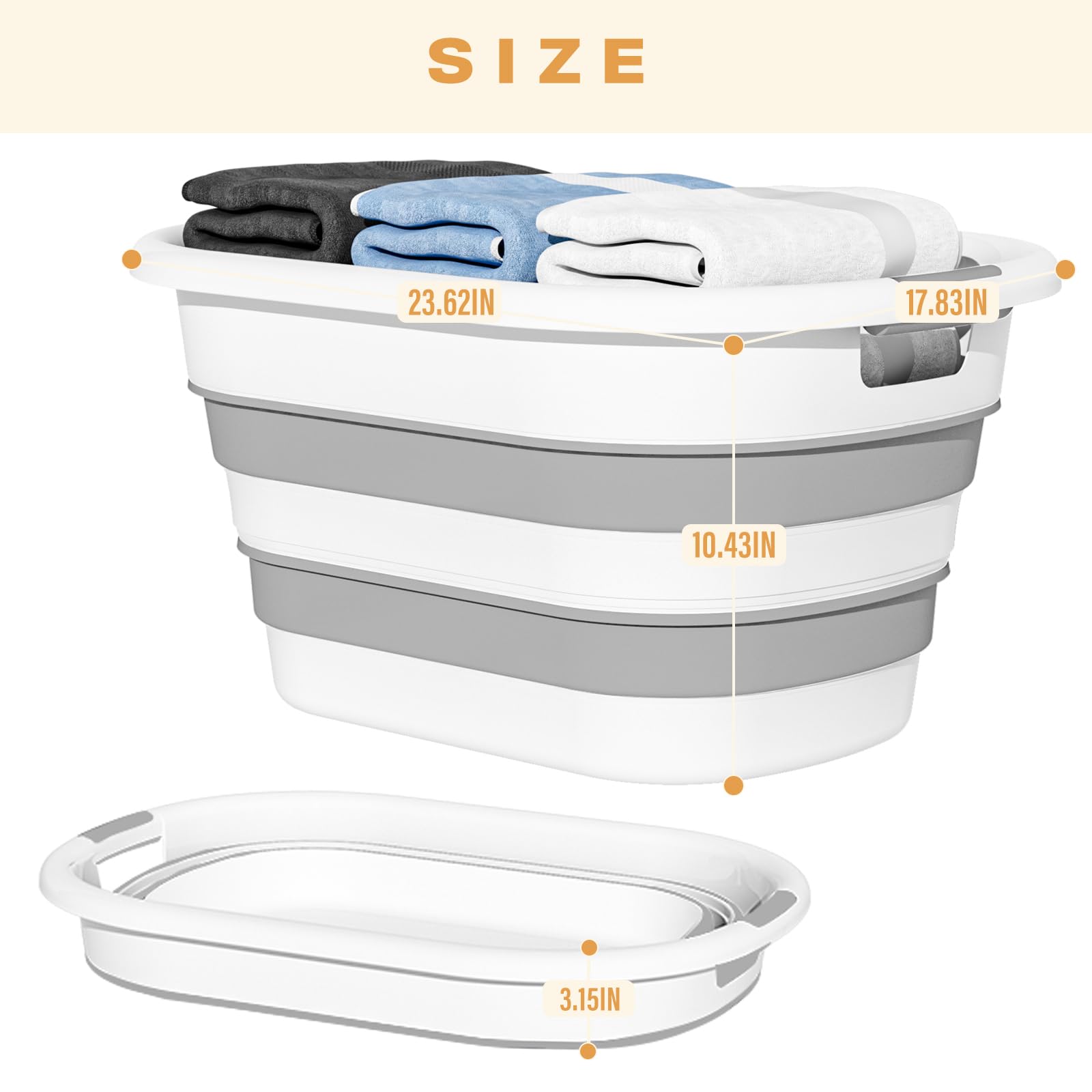 43L(11.5Gallon) Collapsible Laundry Baskets Plastic (Grey, 2 Packs)