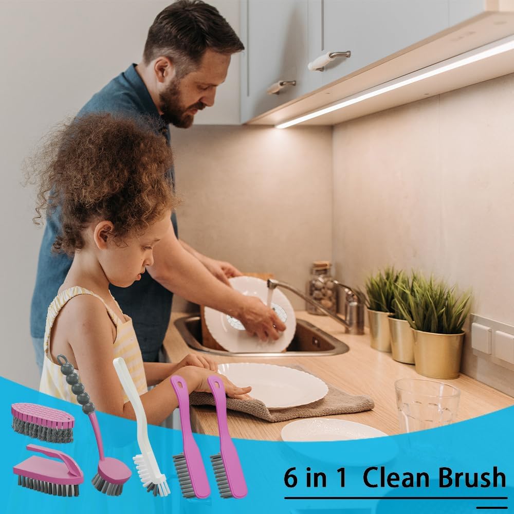 6 PCS Cleaning Brush, Scrub Brush Set for Kitchen and Bathroom Household Use with Various Brushes