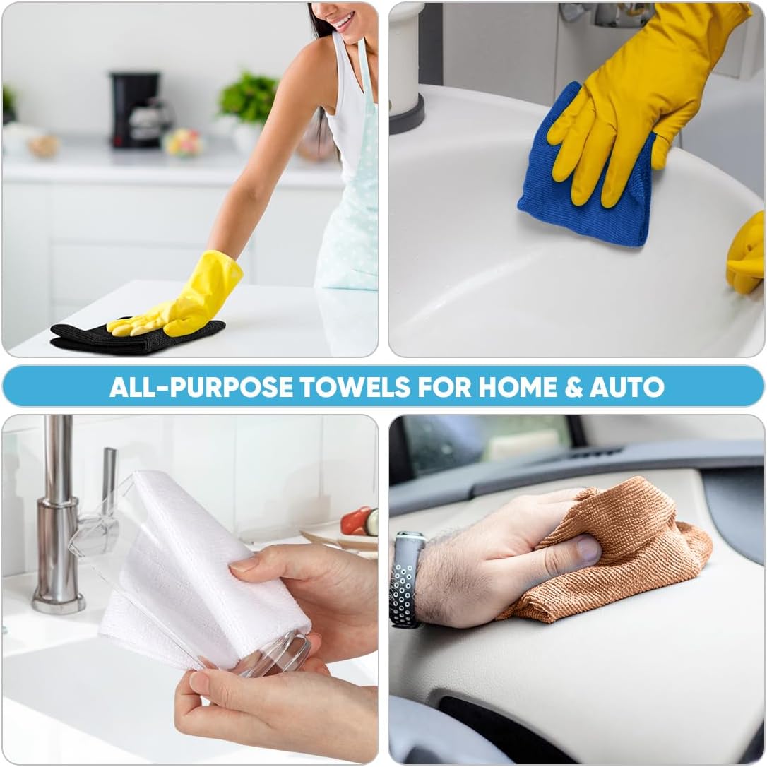 AIDEA Microfiber Cleaning Cloth 165 Sheets 3 Roll, Black Microfiber Towels for Cars, Shop Rags