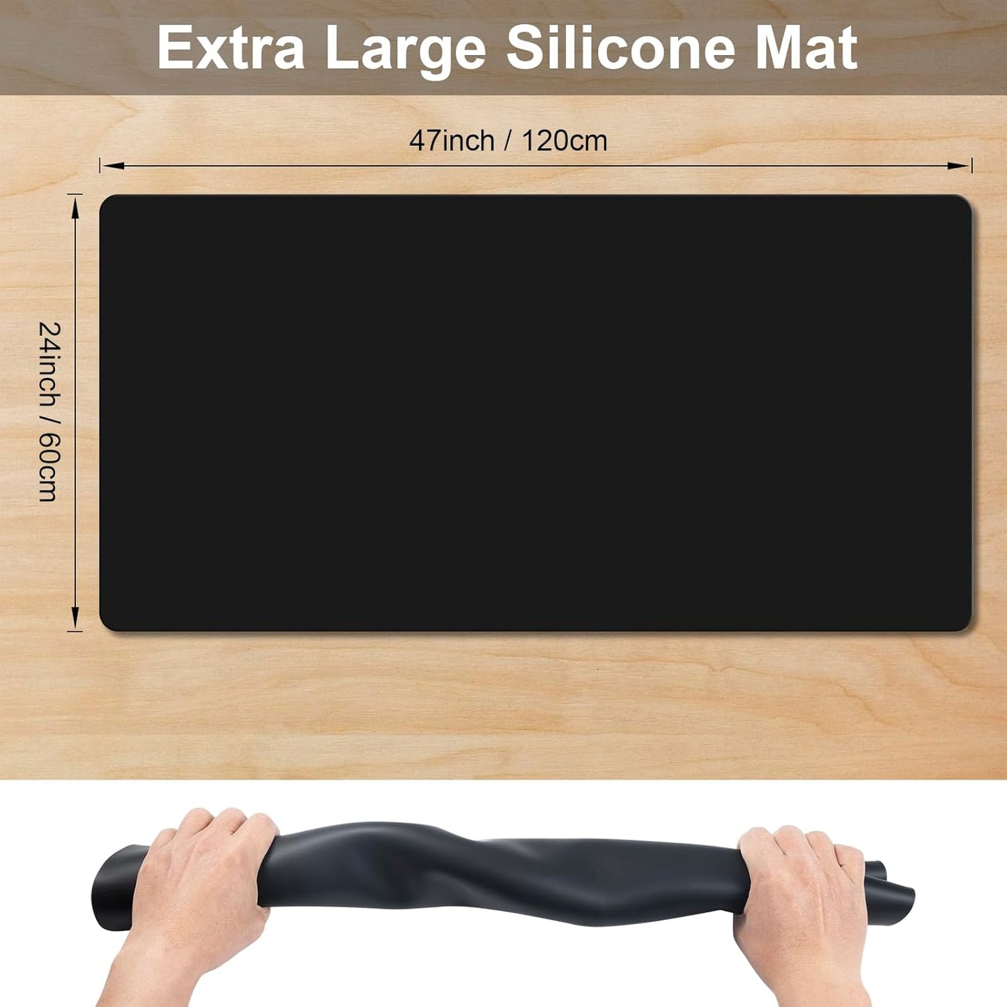 Food Grade Silicone Table Protector Mat 47x24 Inch, Heat Resistant Desk Pad for