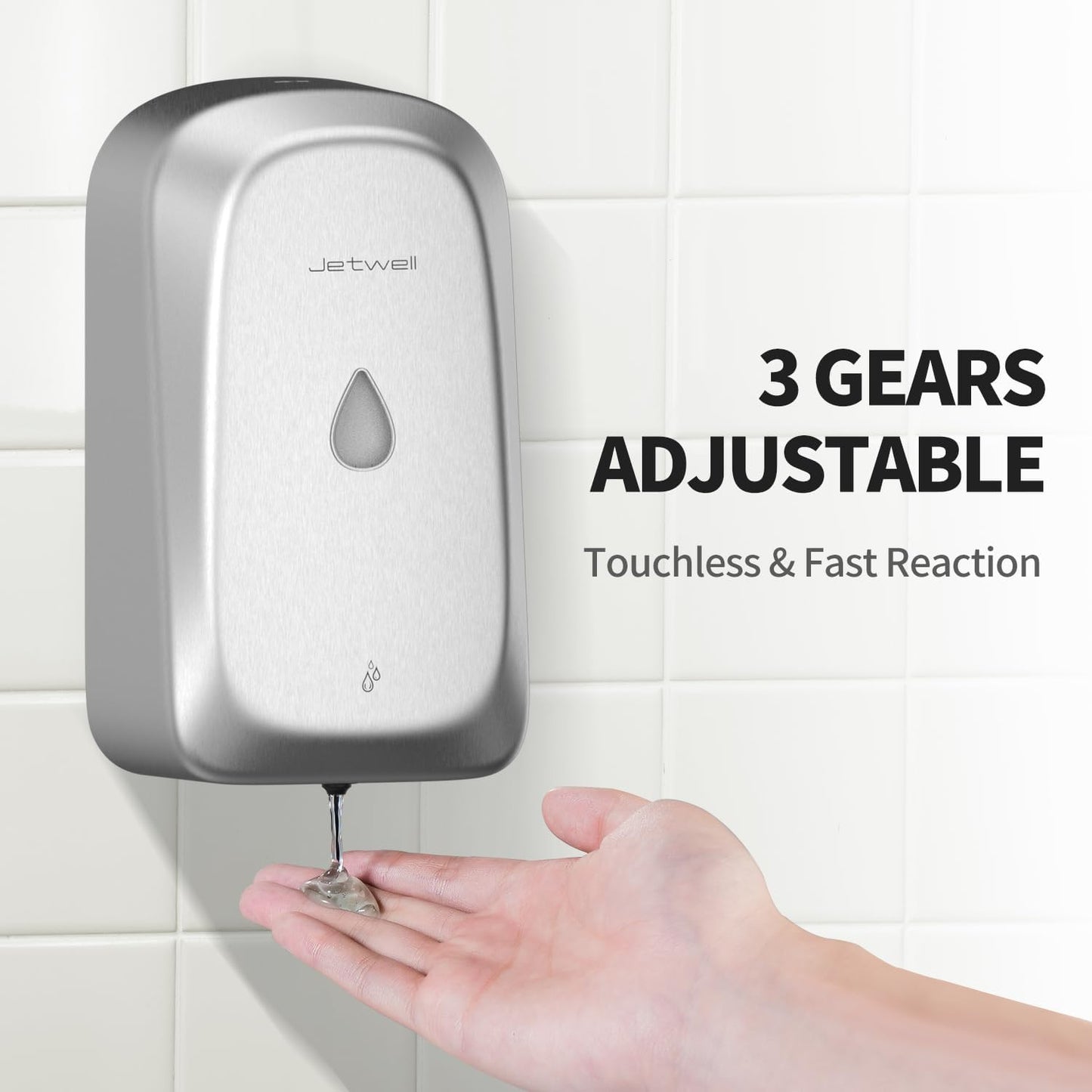 JETWELL Automatic Touch-Less Wall Mount Hand Soap Dispenser Liquid Drop Battery Operated, Brushed